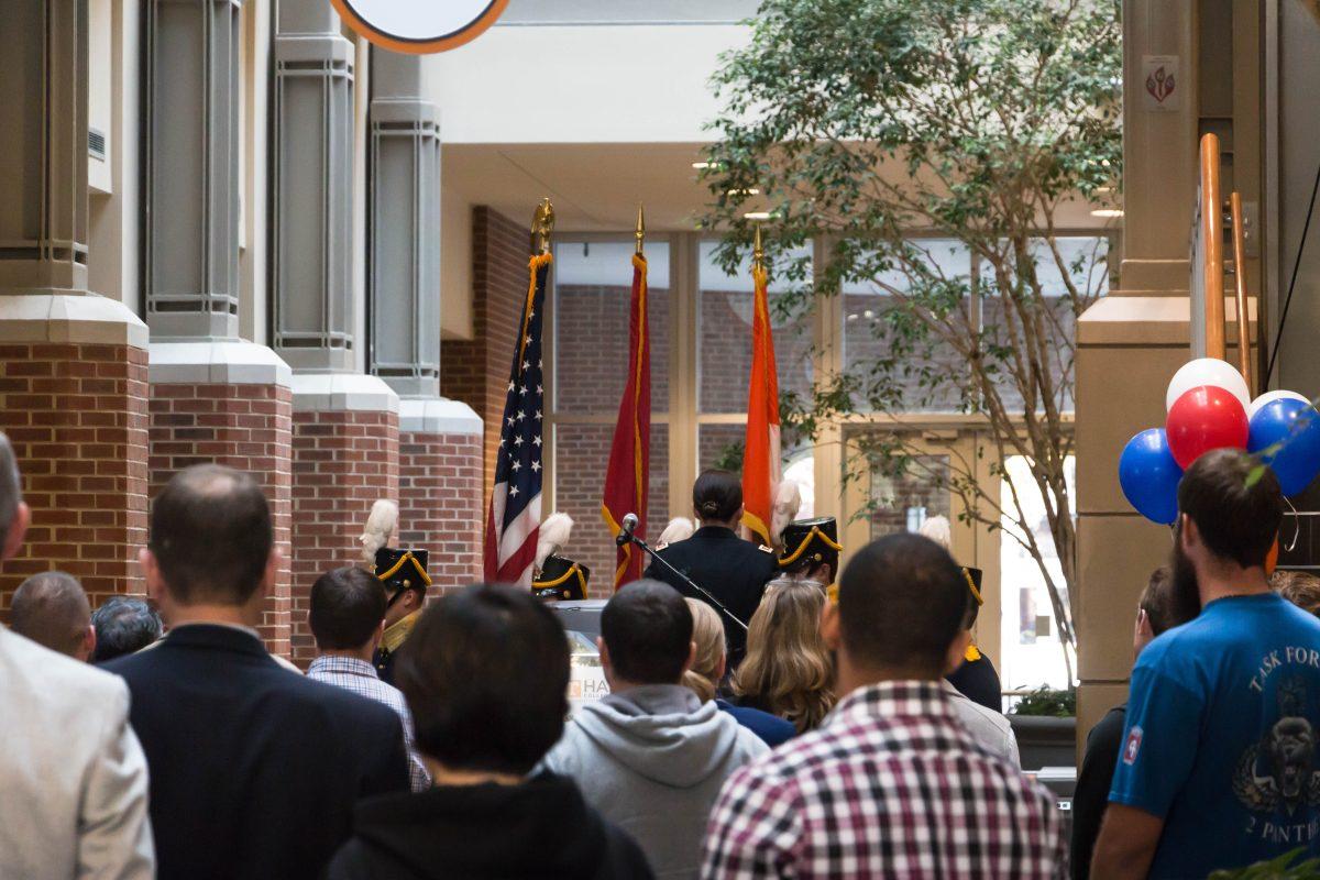 Presentation of Colors shown by UTK ROTC Color Guard during the Veteran's Salute in the Haslam Building on Nov. 9, 2017. 