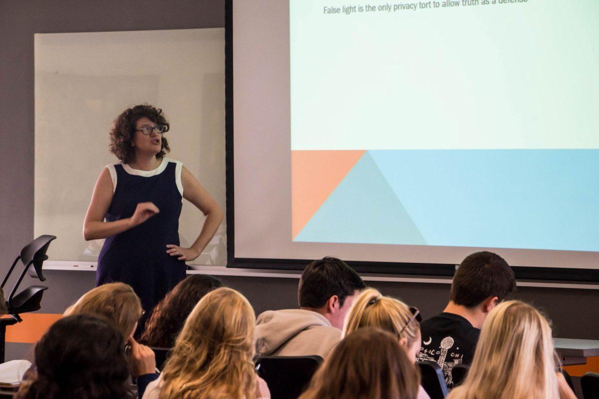 Amber Roessner gives a lecture in her classroom on Nov. 2nd, 2017. 