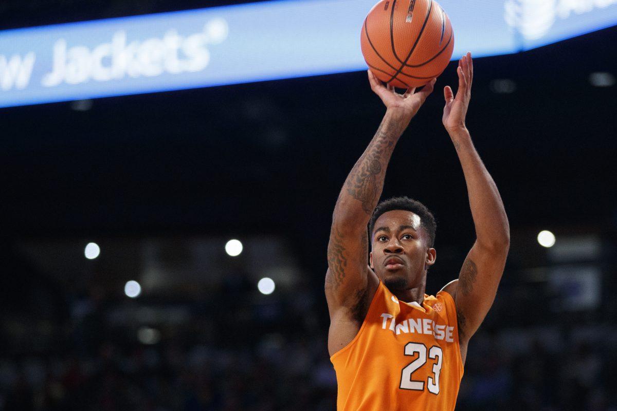 Guard Jordan Bowden #23 of the Tennessee Volunteers during the game between the Georgia Tech Yellow Jackets and the Tennessee Volunteers at McCamish Pavilion in Atlanta, GA on Dec. 3, 2017.
