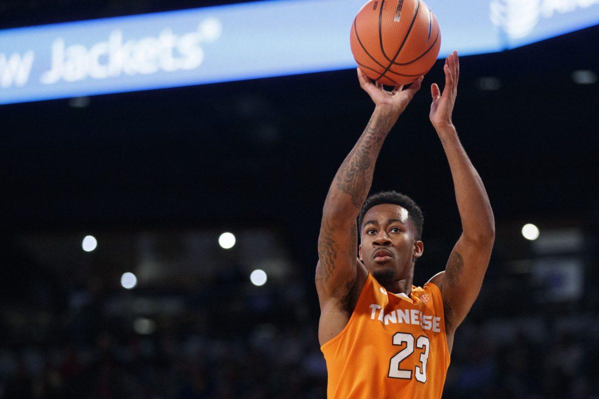 Guard Jordan Bowden #23 of the Tennessee Volunteers during the game between the Georgia Tech Yellow Jackets and the Tennessee Volunteers at McCamish Pavilion in Atlanta, GA on Dec. 3, 2017.