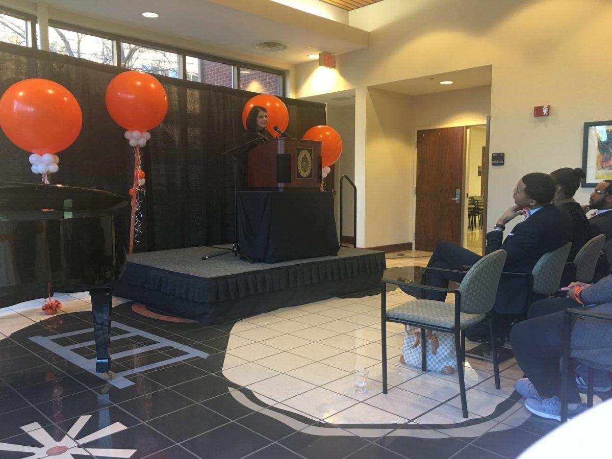 Chancellor Beverly Davenport speaks at the MLK50 Forward event held in the Frieson Black Cultural Center on Jan. 25, 2018. 