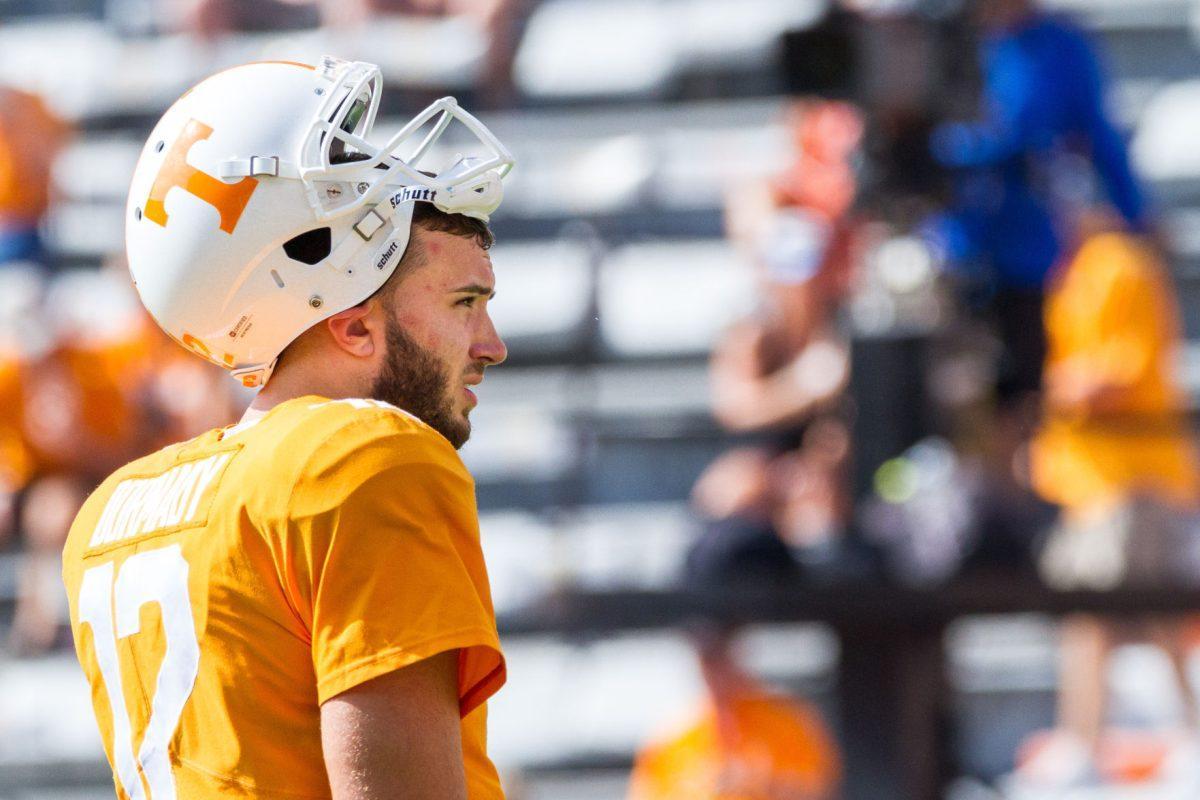 FILE - Quinten Dormady, #12, during the game against UMass at Neyland Stadium on Sept. 23, 2017.