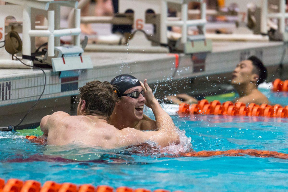 FILE - Ryan Coetzee and Braga Verhage in the 100 butterfly during the Tennessee Invitational at Allan Jones Intercollegiate Aquatic Center on Dec. 1, 2017.