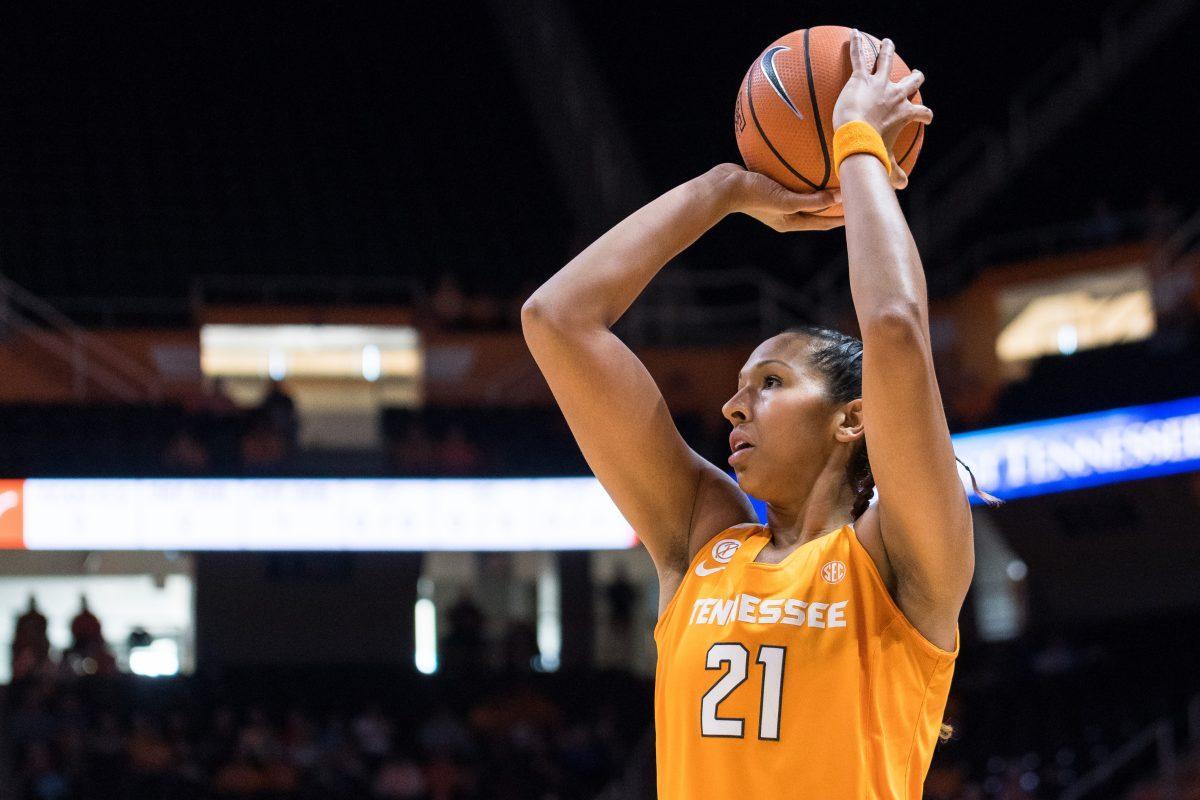 FILE - Mercedes Russell, #21, during the game against Texas at Thompson-Boling Arena on Dec. 10, 2017.
