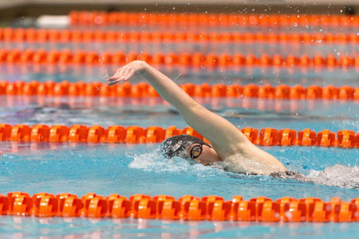 FILE - Stanzi Moseley in the 200 Free during the Tennessee Invitational at Allan Jones Intercollegiate Aquatic Center on Dec. 1, 2017.