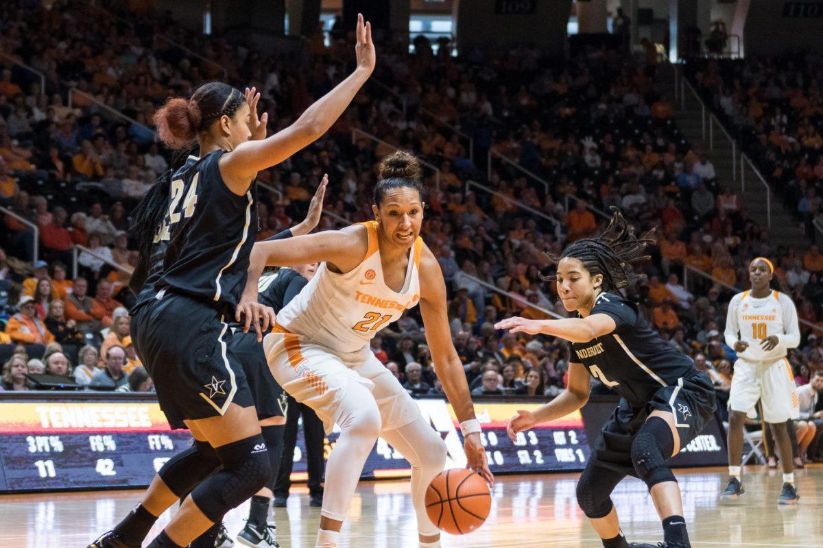 FILE - Mercedes Russell, #21, during the game against Auburn at Thompson-Boling Arena on Jan. 7, 2018.