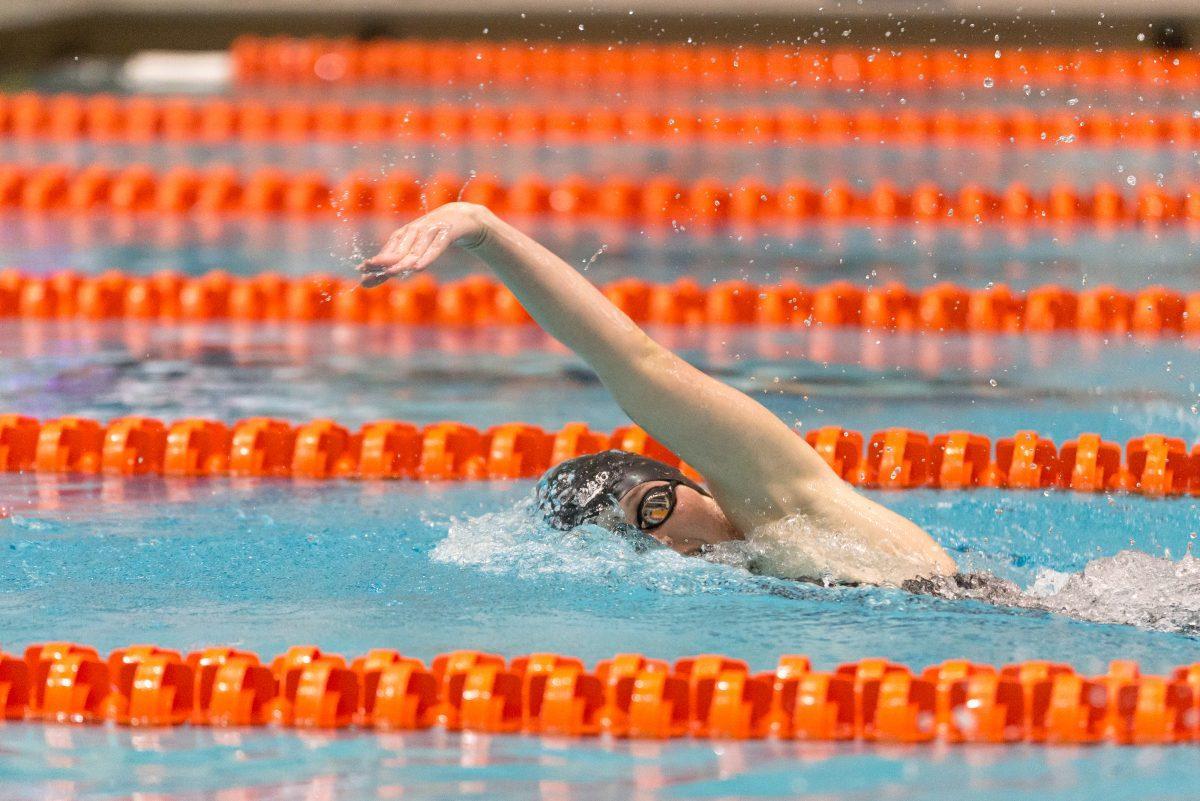 FILE - Stanzi Moseley in the 200 Free during the Tennessee Invitational at Allan Jones Intercollegiate Aquatic Center on Dec. 1, 2017.