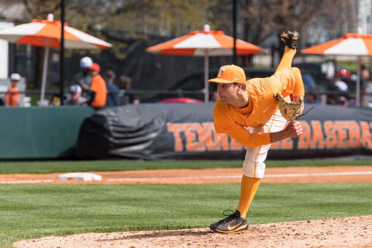 FILE - Garrett Stallings, #27, of the Tennessee Volunteers during the game against South Carolina at Lindsey Nelson Stadium on March 18, 2017.