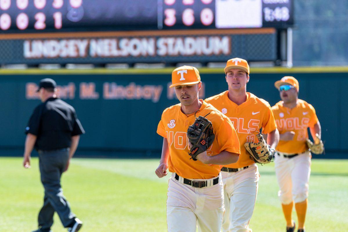 FILE - The Tennessee Volunteers baseball team during the game against South Carolina at Lindsey Nelson Stadium on March 18, 2017.
