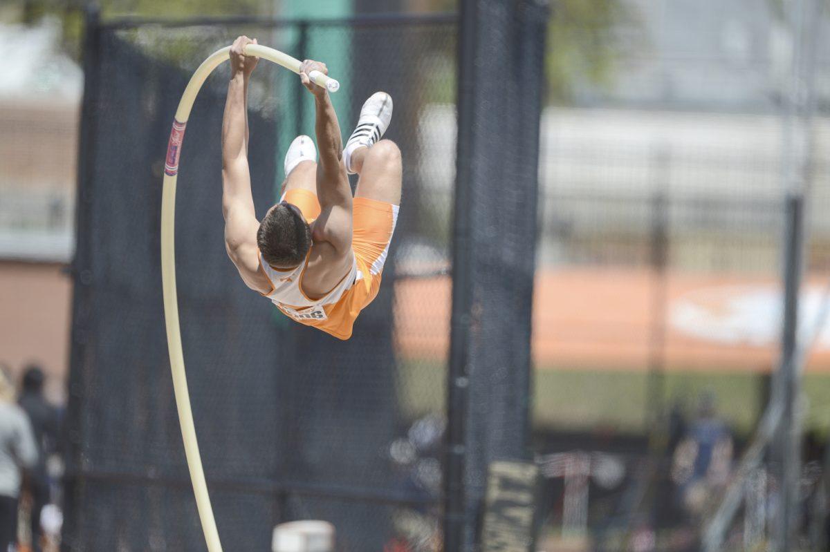 File: Jake Blankenship during the Men's Pole Vault on April 13, 2013.