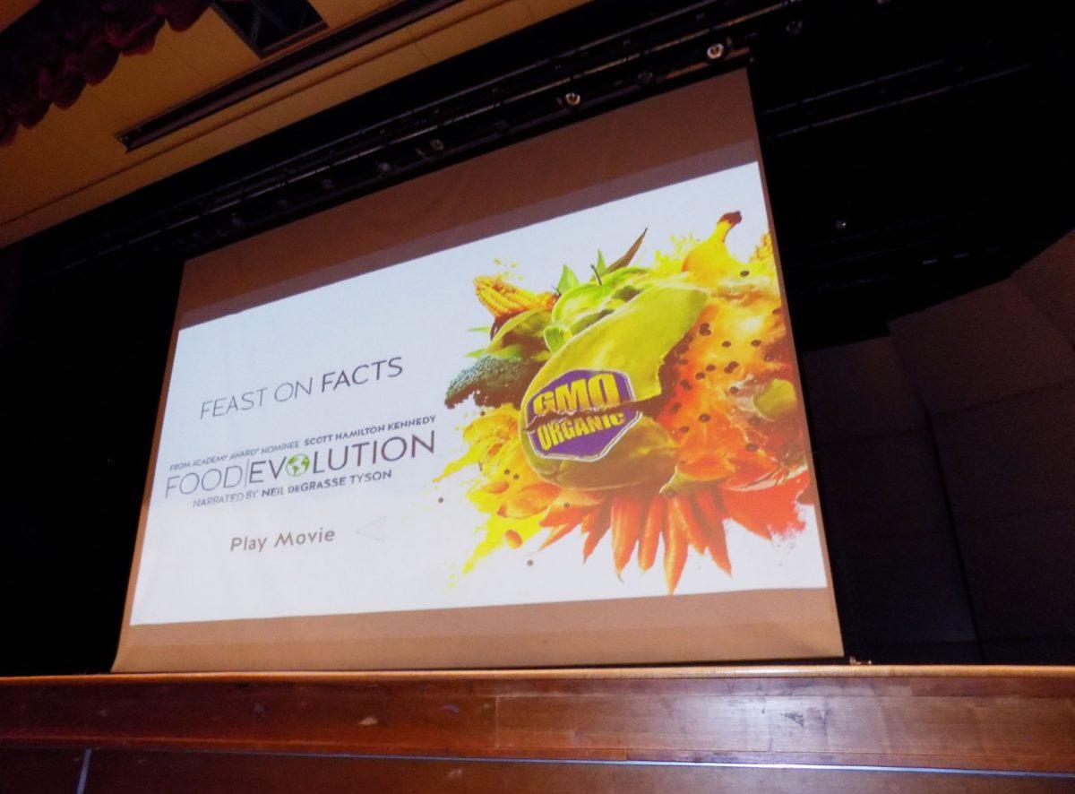 The Department of Food Science and the Food Science Club present attendees with the movie Food Evolution in the Cox Auditorium on Wednesday evening.