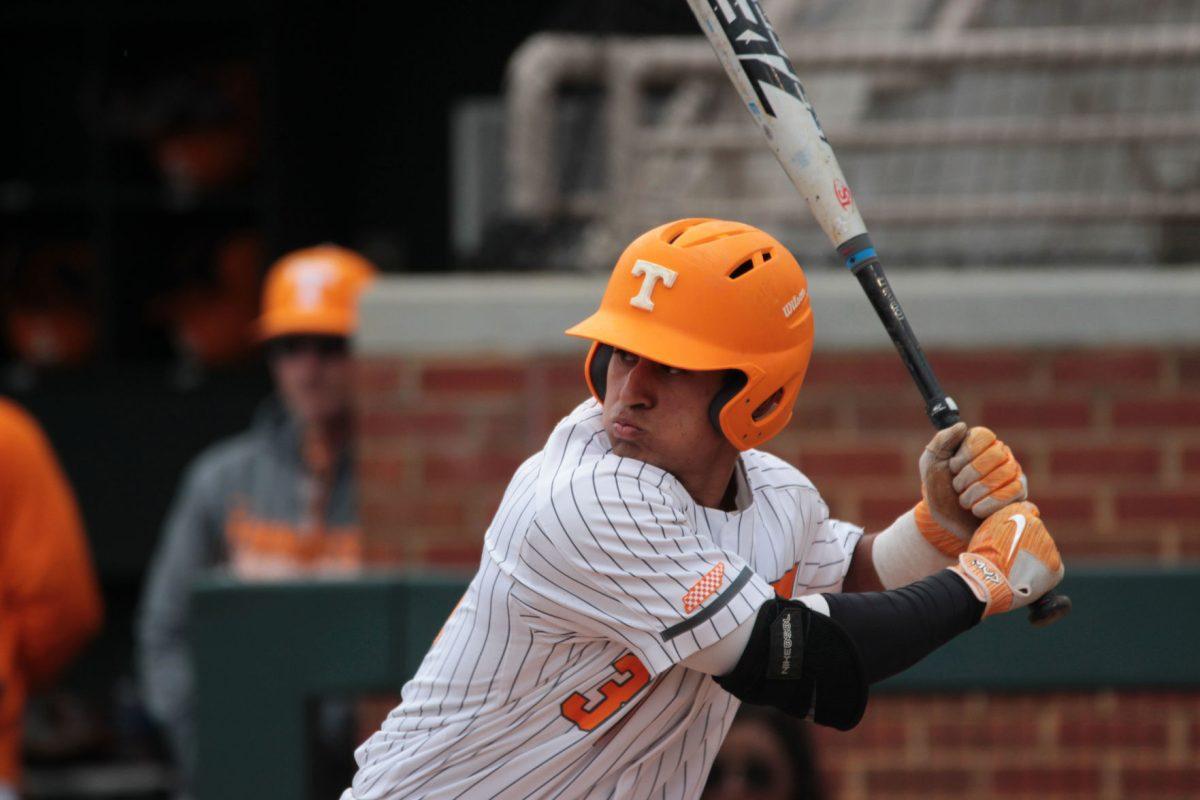 Catcher Benito Santiago, #31, at bat in game three against Texas A&amp;M on April 22, 2018.