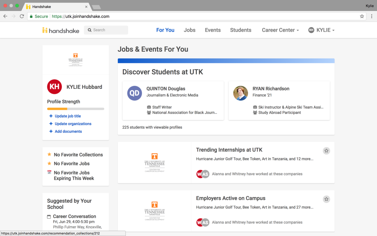 Once following the link located in the Center for Career Development's email, students can personalize their profile on Handshake and get started. 