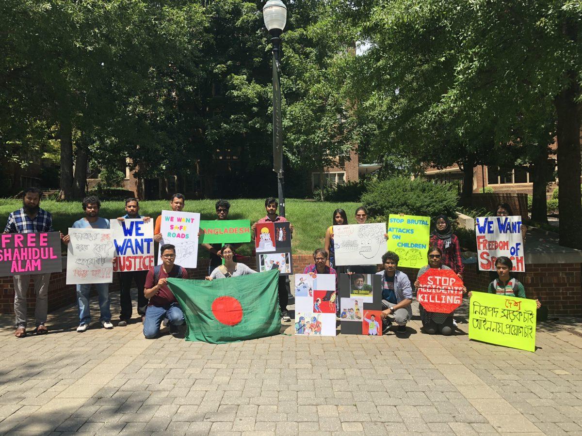 The Bangladeshi Students Association protests events in Bangladesh on Tuesday, August 7. 