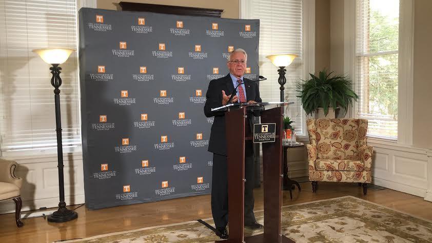 Interim Chancellor Wayne Davis discusses the Boyd Center's recent Economic Impact report on Monday, August 27. 