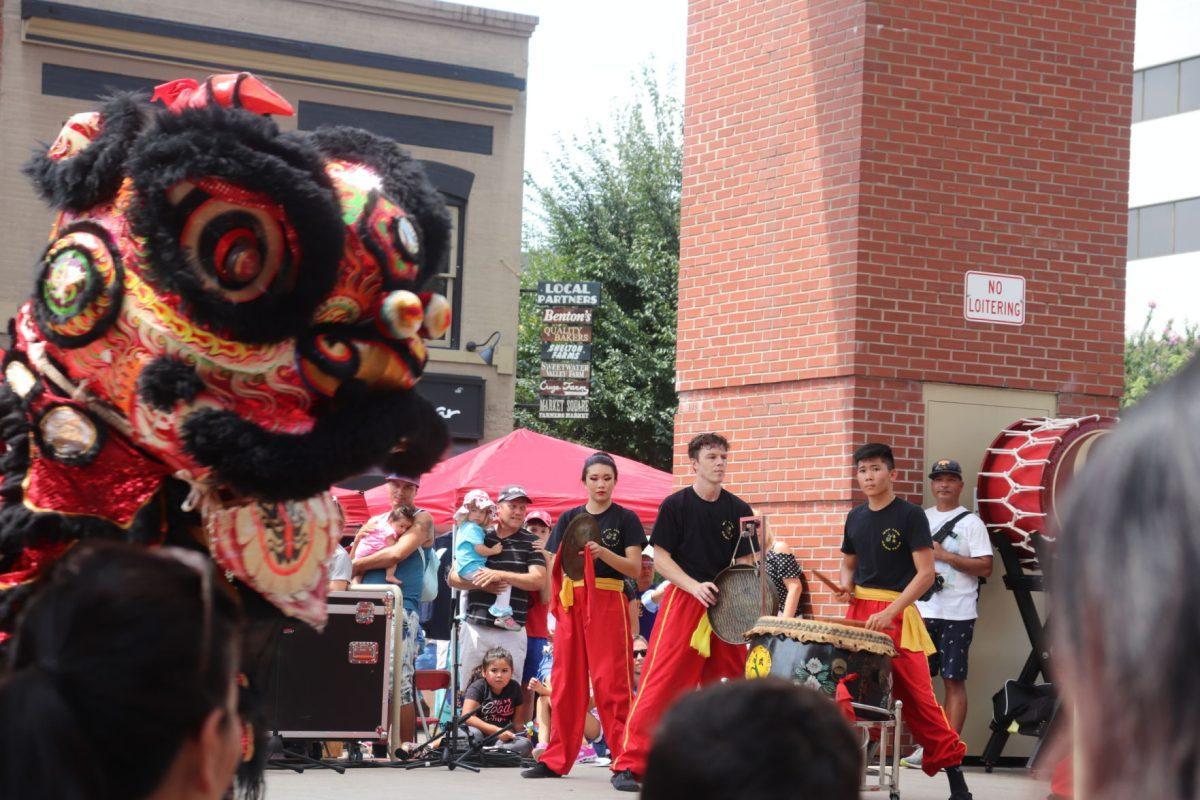 Percussionist accompanied lion dancers at the 5th Knox Asian Festival in Market Square on Sunday afternoon.