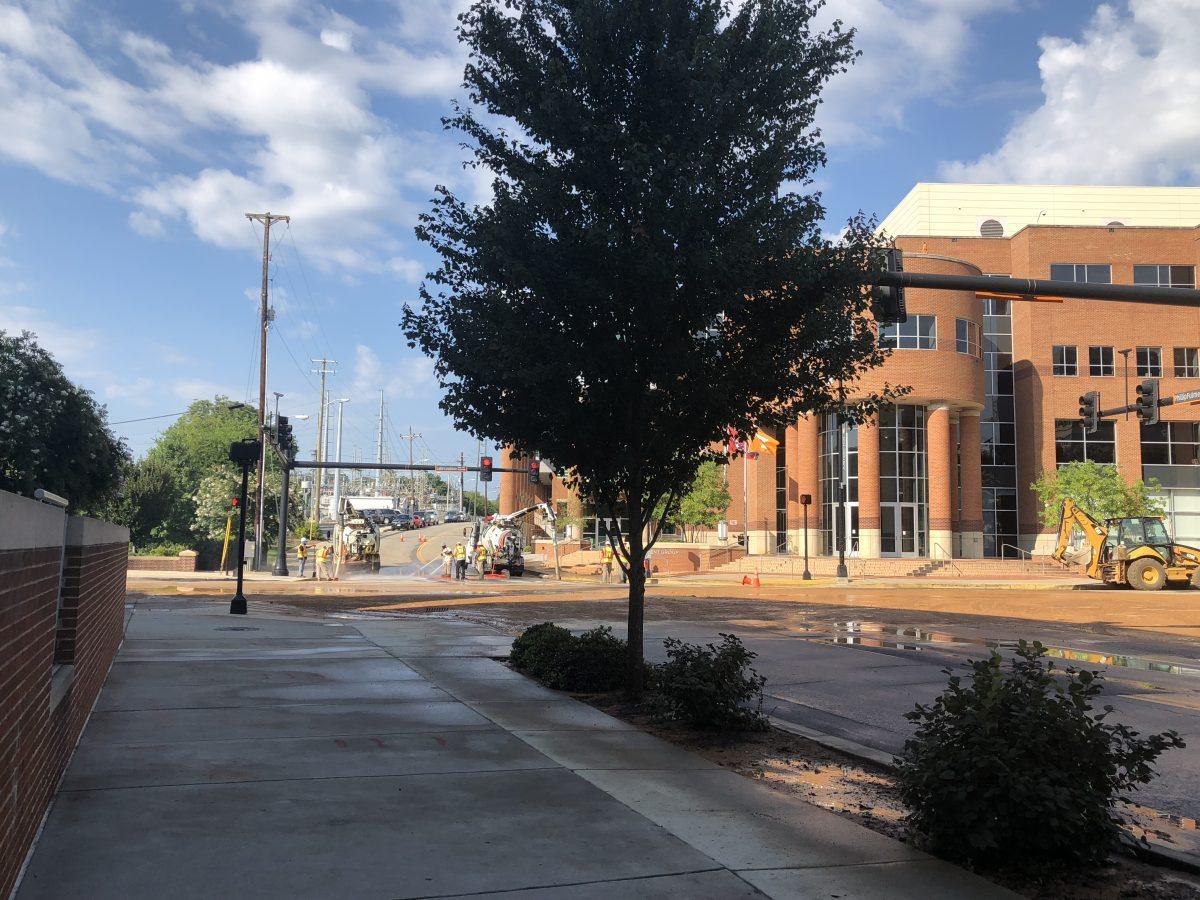 A water main break closed Lake Loudoun Boulevard on Wednesday, Aug. 8, 2018. 