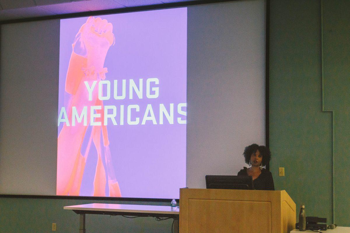 Sheila Pree Bright presents her photo series "Young Americans" and explains how it is a response to negativity associated with the millennial generation during her lecture on Sept. 13, 2018 in McClung Museum.