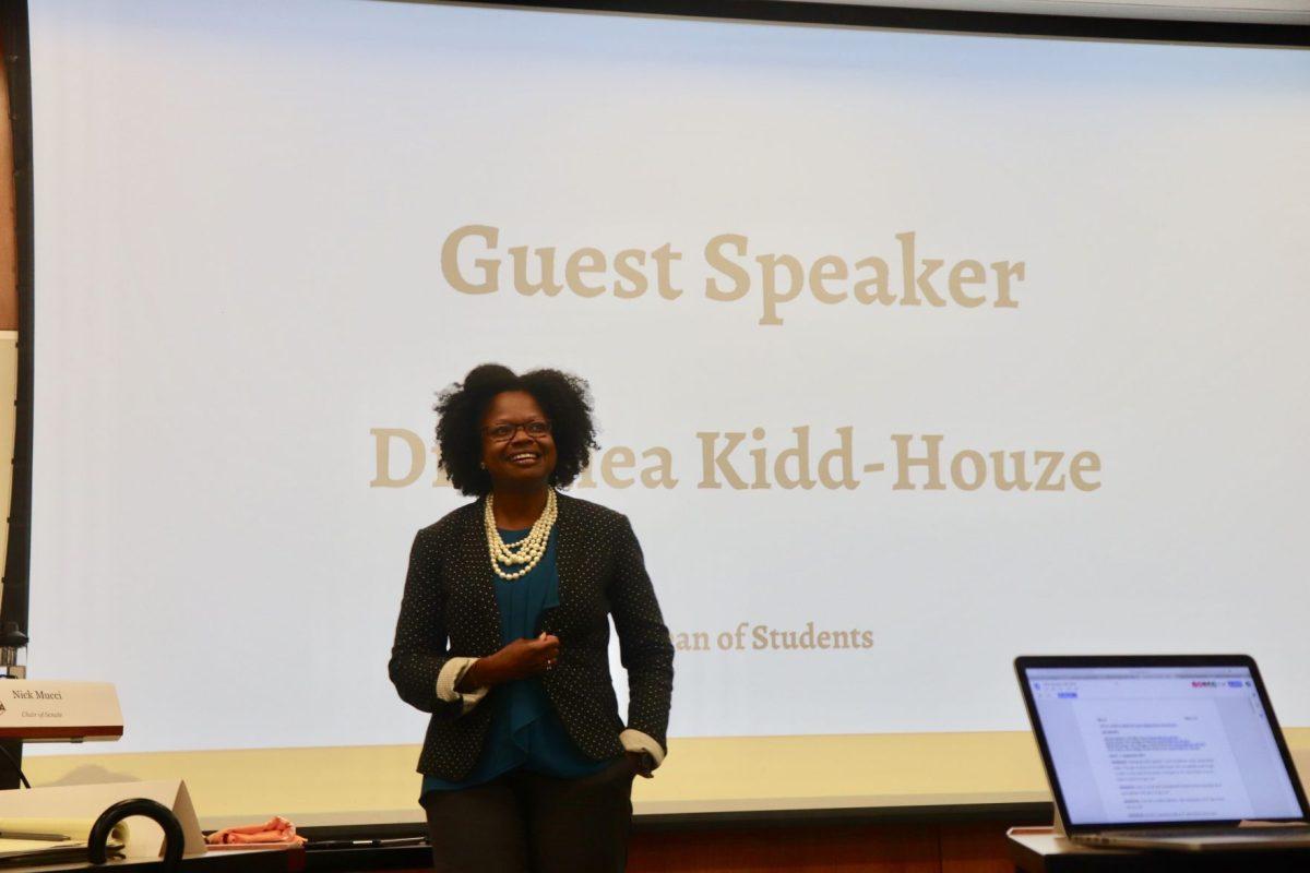 Guest speaker Dr. Shea Kidd-Houze discussed important issues including the change in administration, faculty engagement and ensuring each student felt they mattered and belonged. 