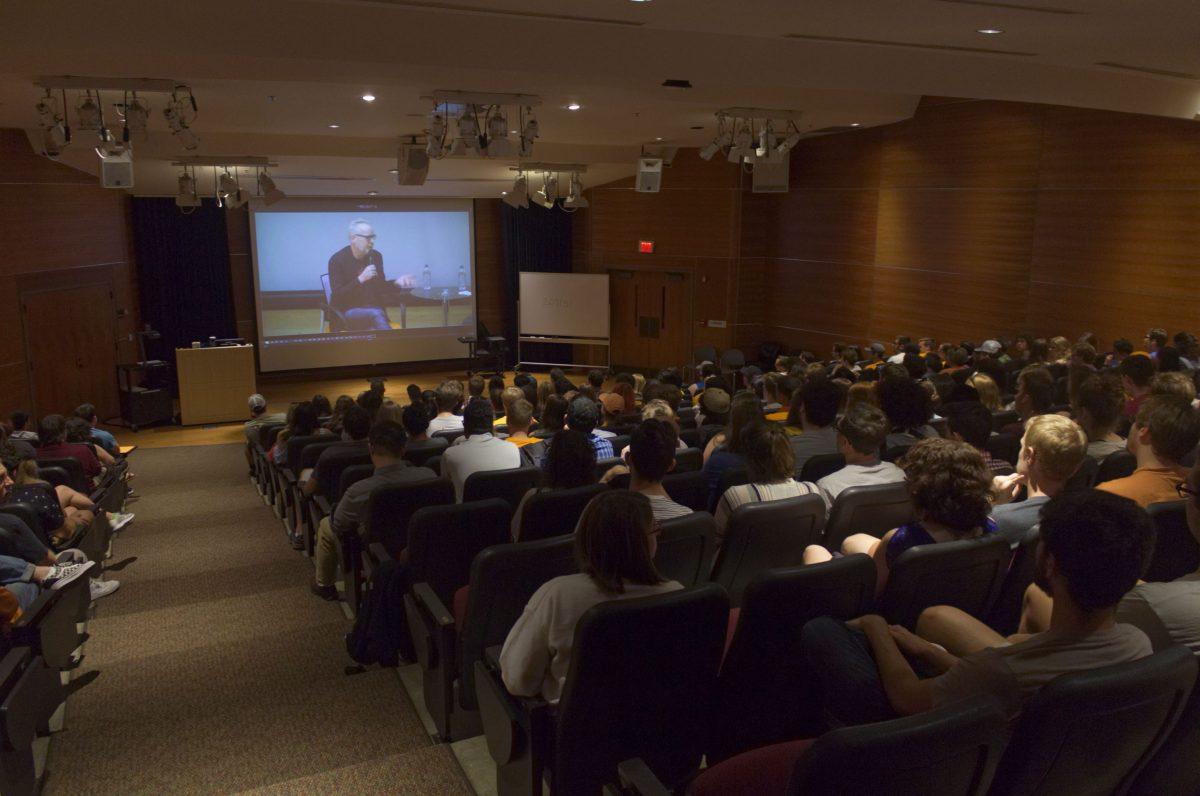 Mossman Distinguished Lecture attendees fill one of several overflow rooms for Adam Savage's lecture in the Alumni Memorial Building on Friday, Sept. 21, 2018.