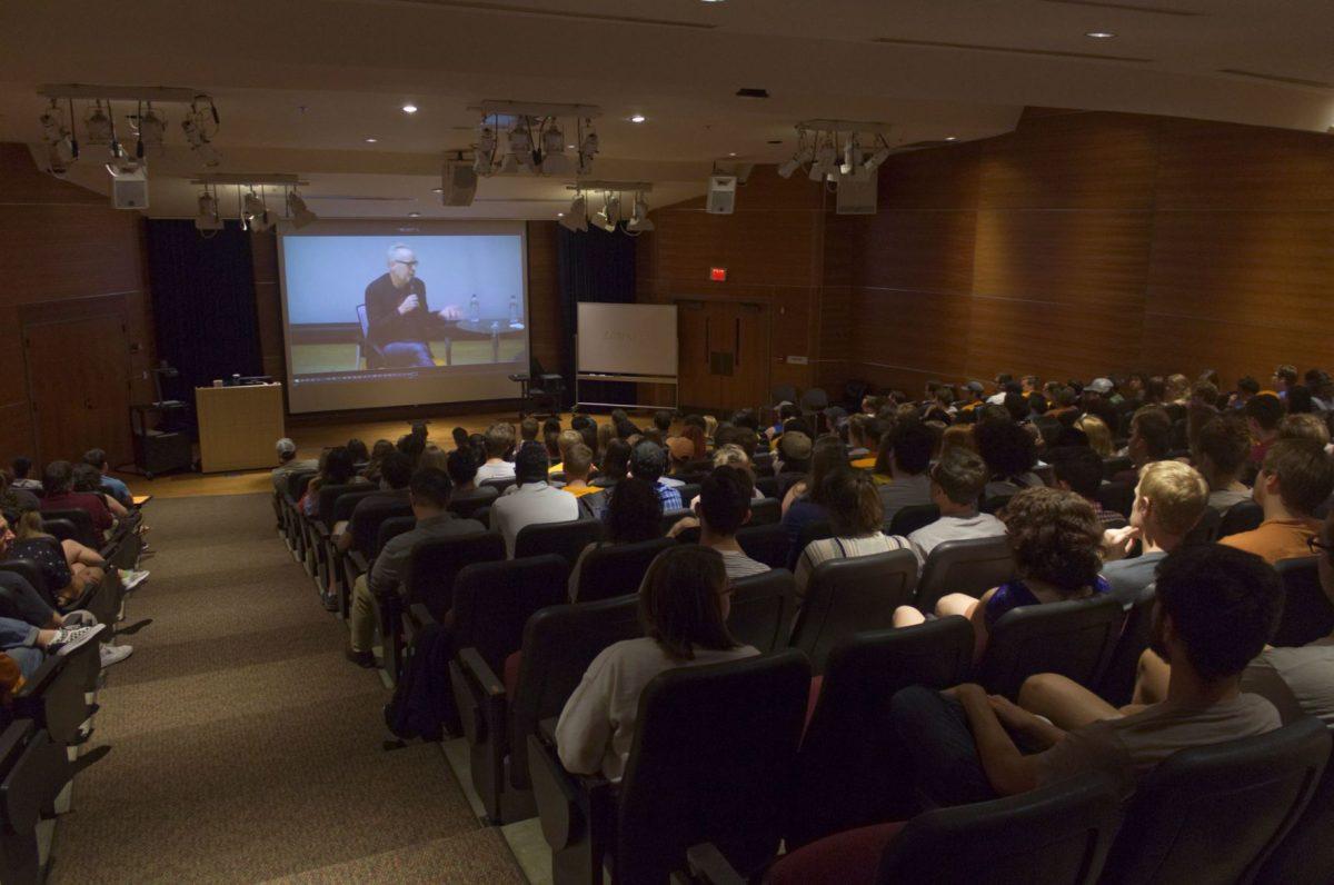 Mossman Distinguished Lecture attendees fill one of several overflow rooms for Adam Savage's lecture in the Alumni Memorial Building on Friday, Sept. 21, 2018.