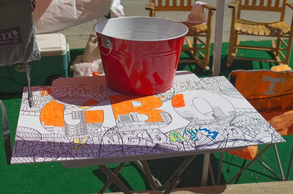 Many arts and crafts, including sidewalk chalk and water coloring, are available to participants of Park(ing) Day on Sept. 21, 2018 in downtown Knoxville.