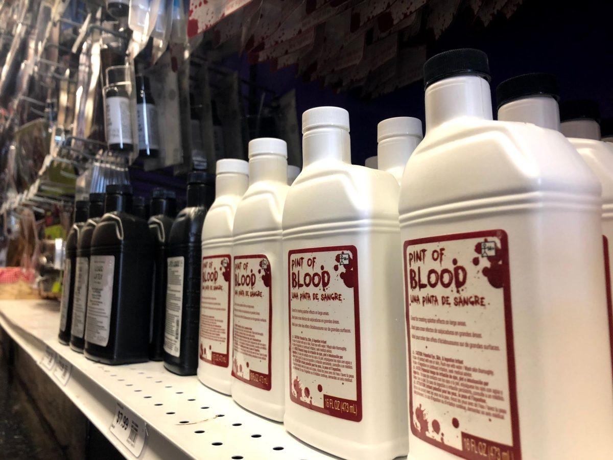 Fake blood can be found in stores to make your DIY Halloween costume look more realistic. 