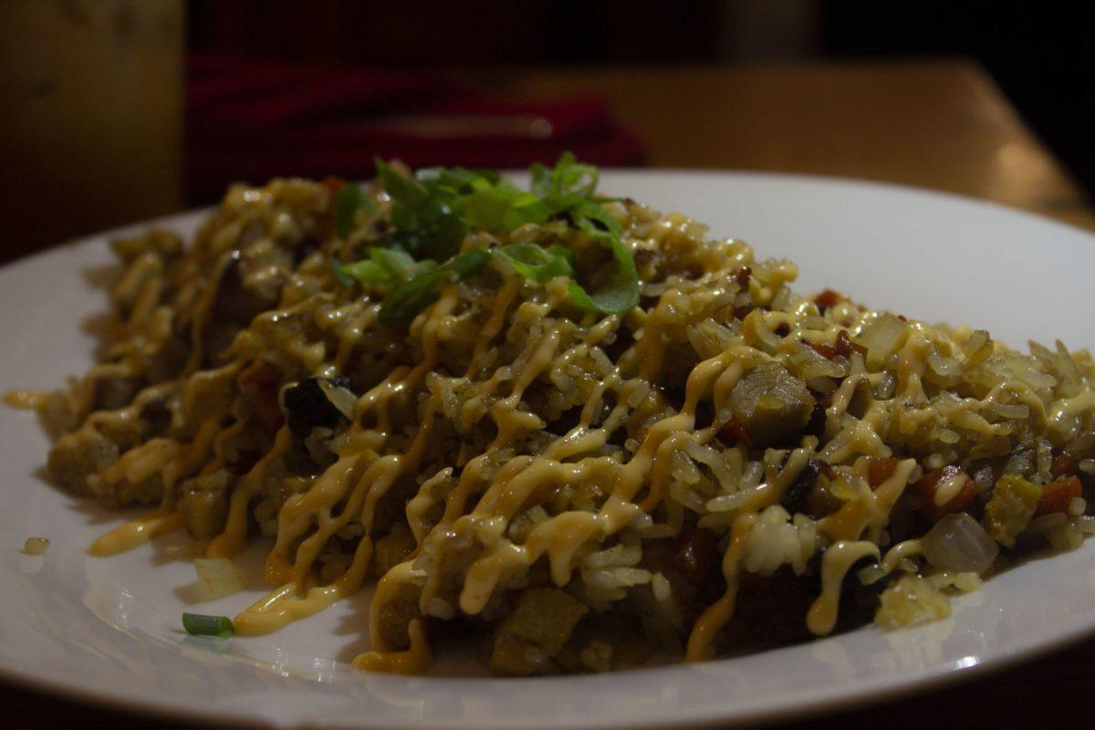 One of the rice combos at The Landing House includes char sui pork, carrots, onion, omelet and siracha mayo.