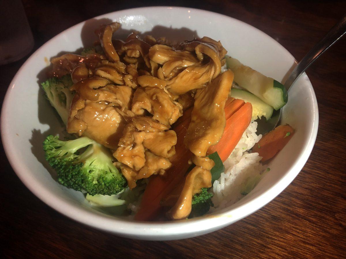 Anaba's chicken bowl includes vegetables and rice.