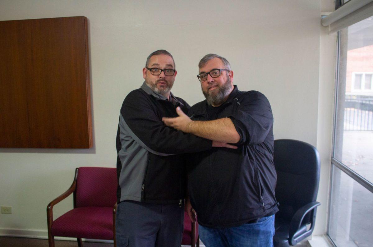 Bassist Chris Rogers and guitarist Carter Wilson of the Knox By Night Band pose together.