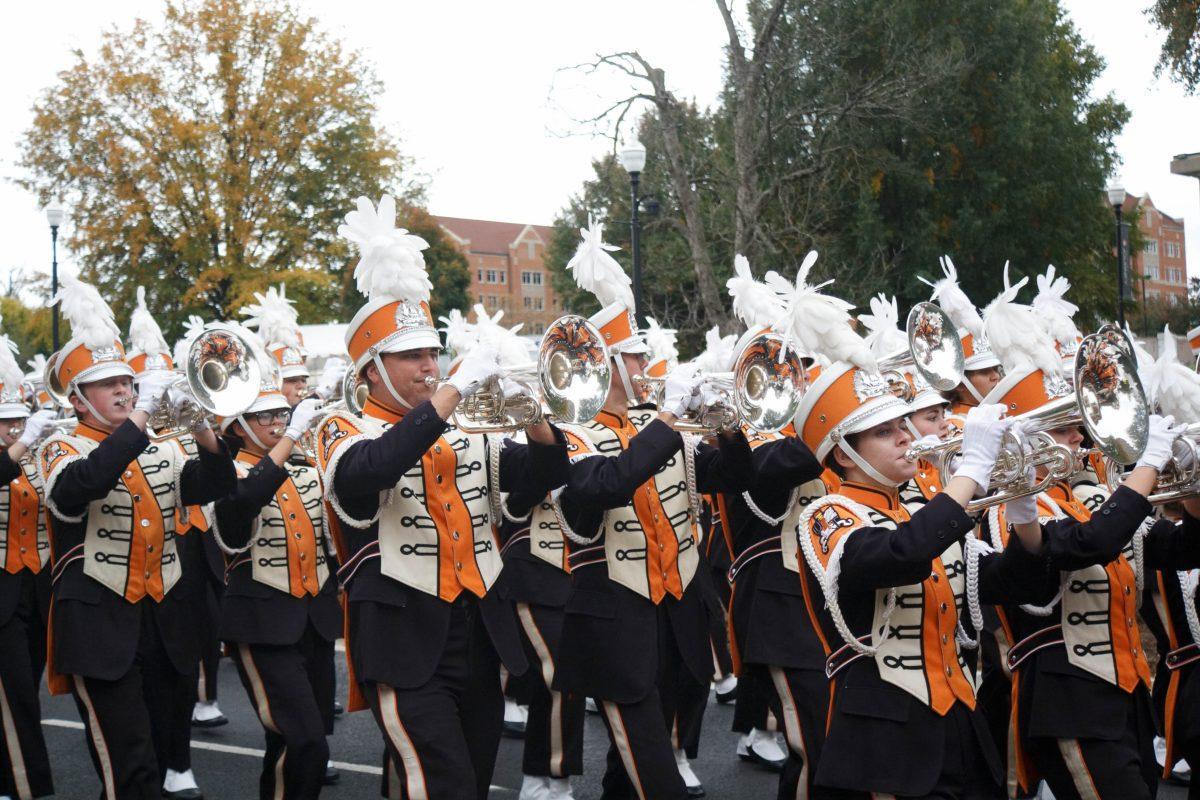 The Pride of the Southland marches in the Homecoming Parade on Nov. 2, 2018.