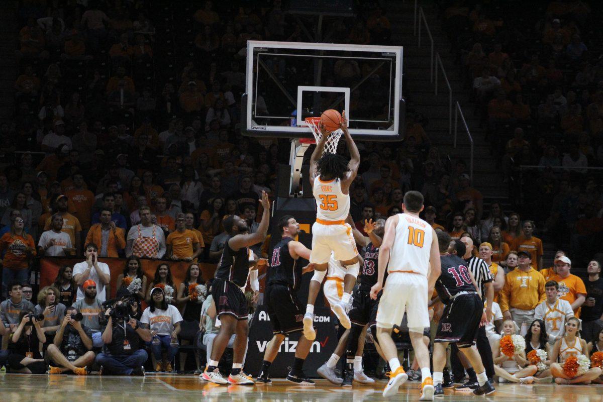 Yves Pons, #35, shoots the ball during game against Lenior-Rhyne on Nov. 6, 2018 at Thompson-Boling Arena.