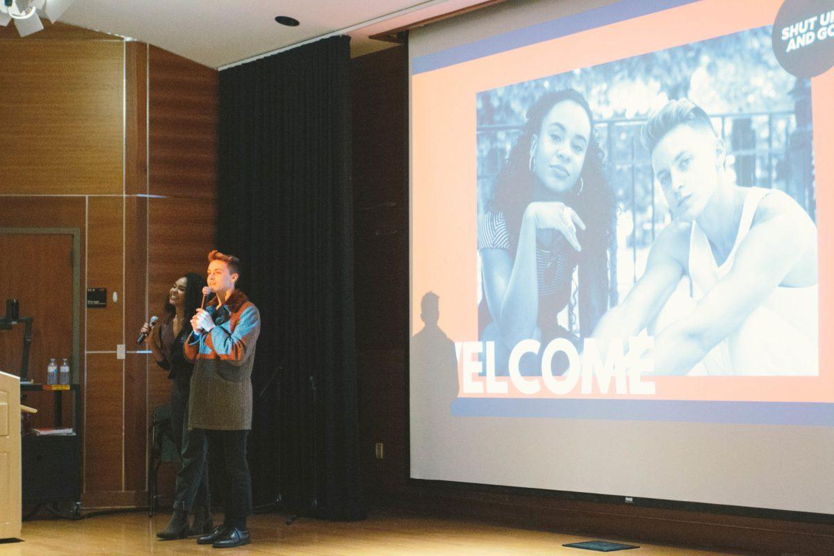 Damien and Jo speak about their part of the Shut up and Go foundation at their lecture on Nov. 12, 2018. 
