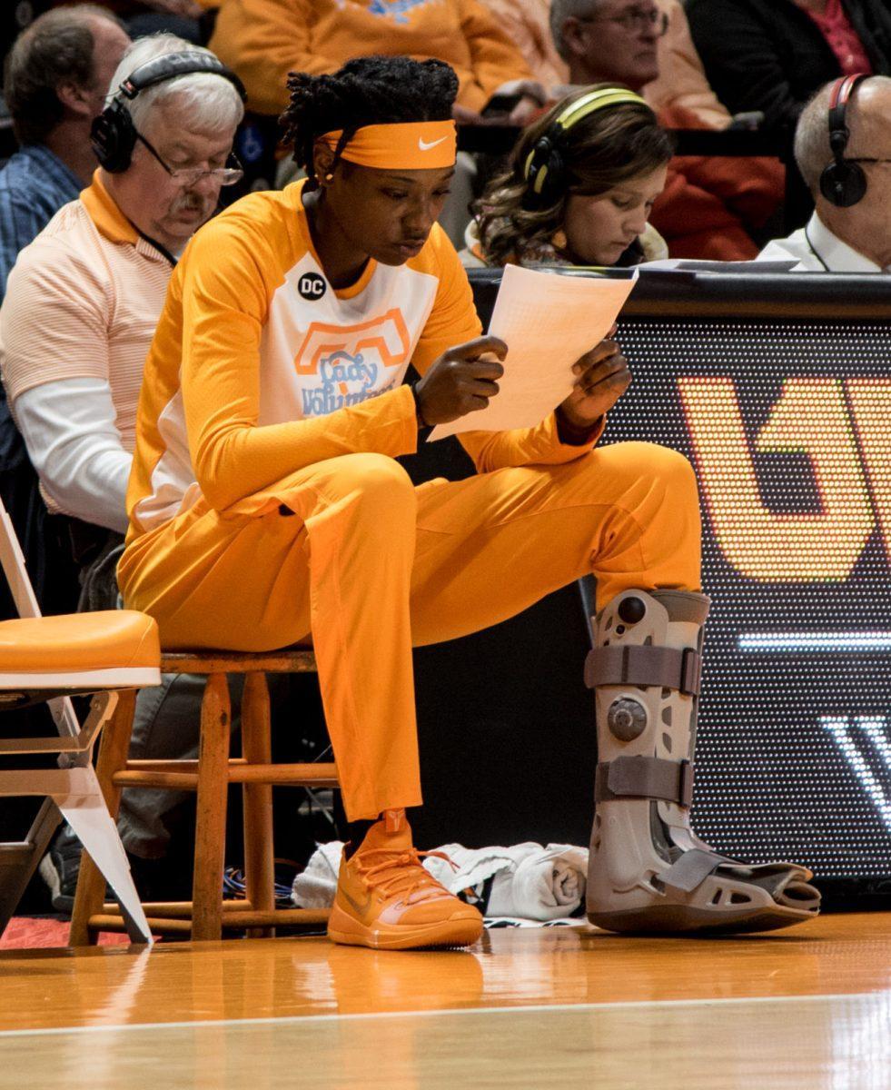 Rennia Davis sits out of game against Presbyterian on Nov. 11, 2018 at Thompson-Boling Arena. 