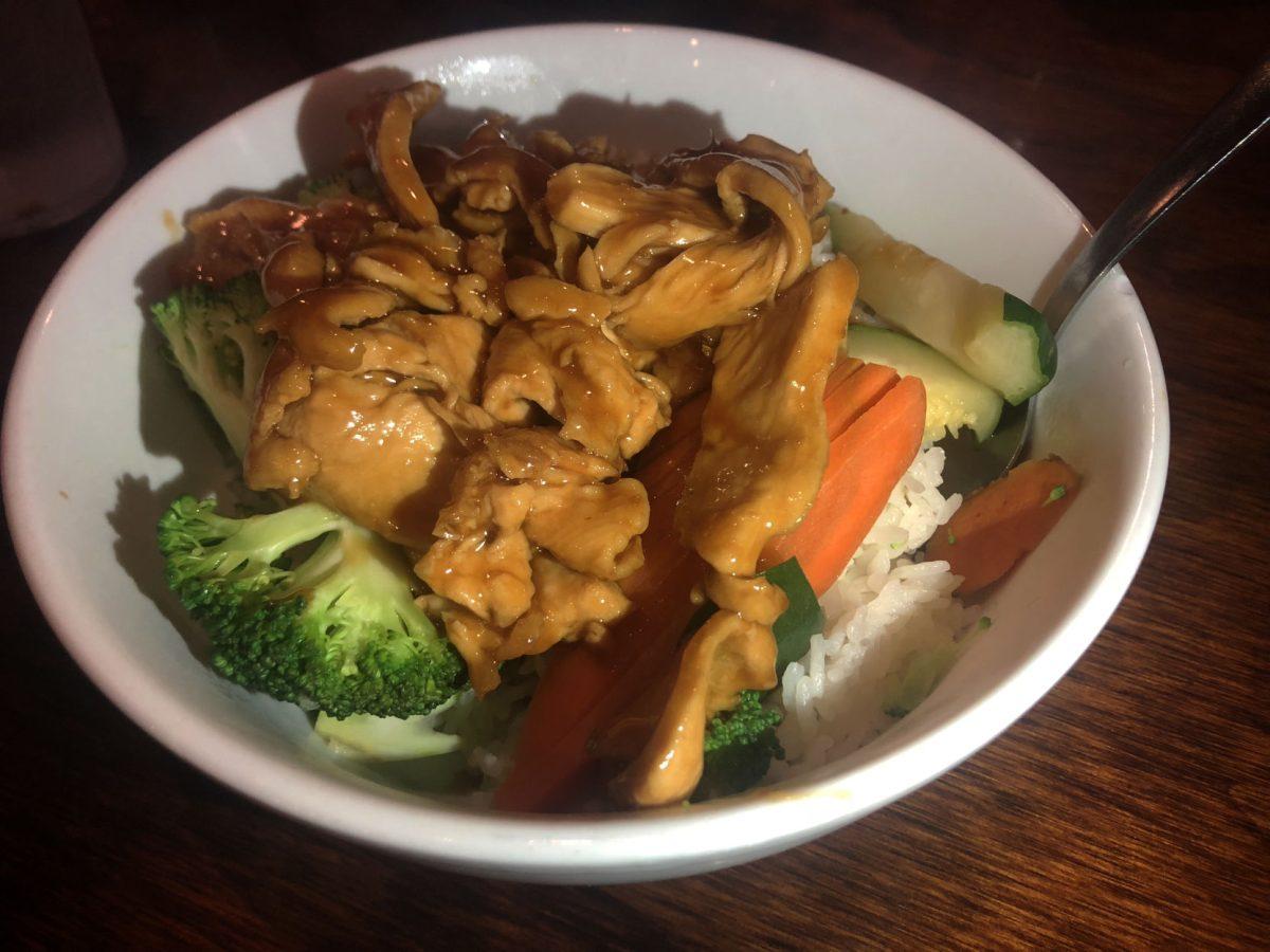 Anaba's chicken bowl includes vegetables and rice.