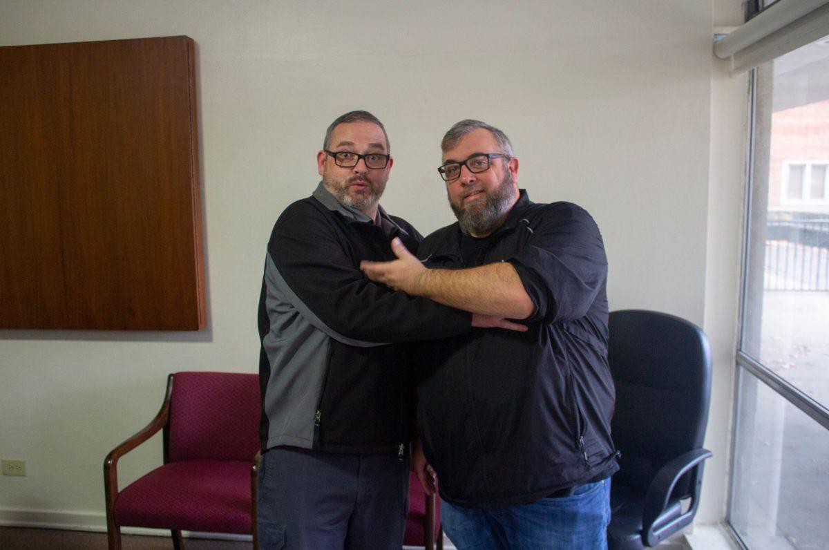 Bassist Chris Rogers and guitarist Carter Wilson of the Knox By Night Band pose together.