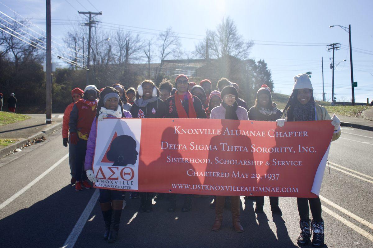 Members of the Delta Sigma Theta Sorority march in the MLK Day Parade on Jan. 21, 2019 in Chilhowee Park. 