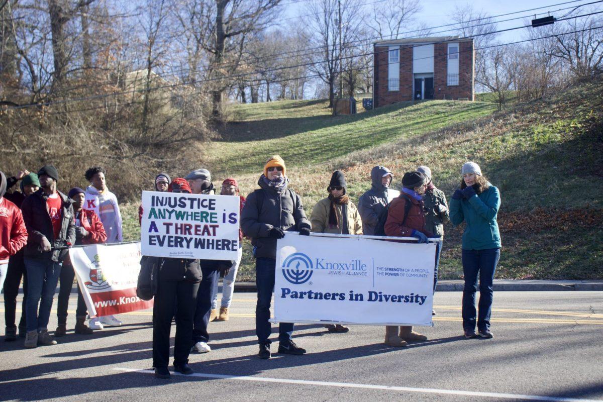 The Knoxville Jewish Alliance marches in the MLK Day Parade on Jan. 21, 2019 in Chilhowee Park. 