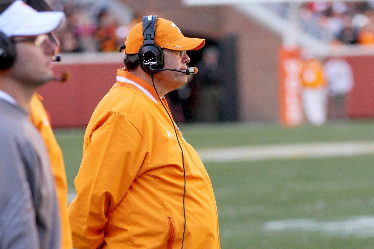 Interim head coach Jim Chaney watches patiently from the sidelines during the Kentucky game on Saturday, Nov. 24, 2012. The Vols won their first SEC game 37-17 against the Wildcats.