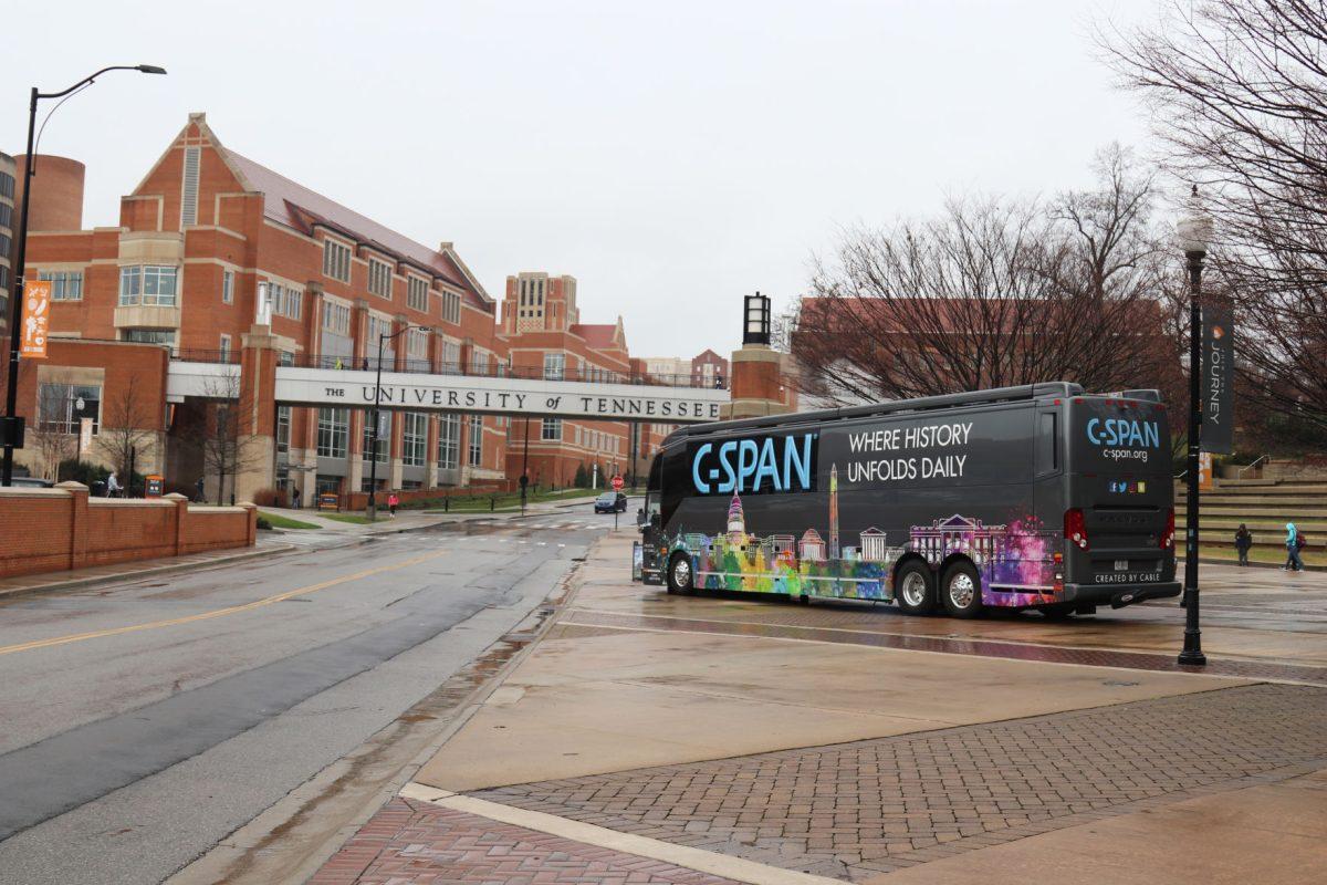 The C-SPAN Bus parked outside of Neyland Stadium on Jan. 17, 2019 as part of its Southern Swing tour to engage with students, faculty and staff. 