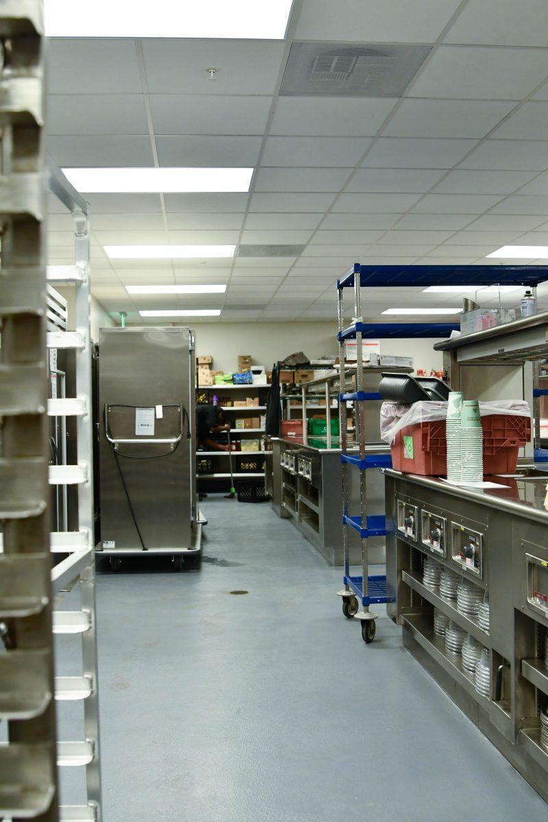 An Aramark catering kitchen sits attached to the ballroom and is available for occasions in the Student Union and around campus. 