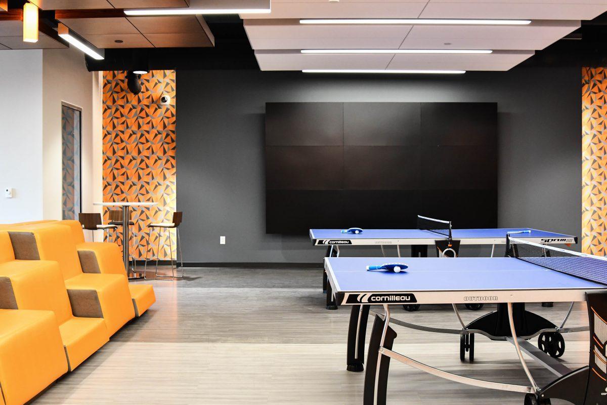 A game room complete with billiards, table tennis and space for other gaming sits behind the student organization suite. 