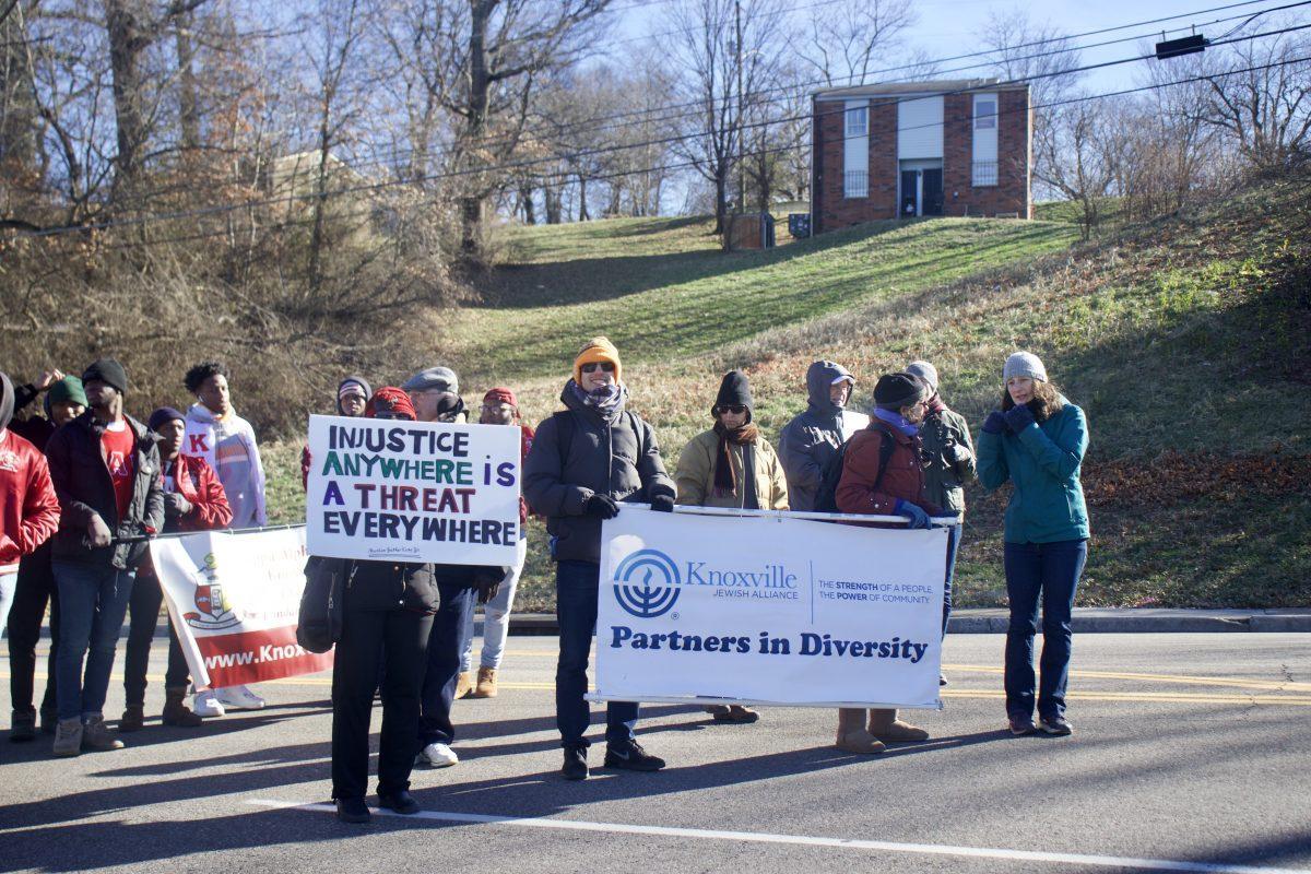 The Knoxville Jewish Alliance marches in the MLK Day Parade on Jan. 21, 2019 in Chilhowee Park. 