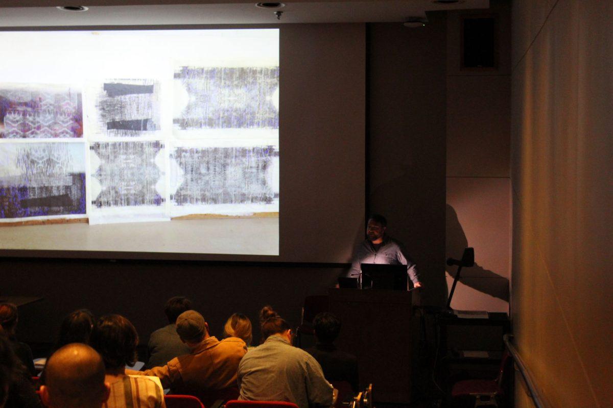 On Thursday, Feb. 7, printmaking and book arts professor, Jon Swindler, gave a lecture on his work beliefs about the craft.