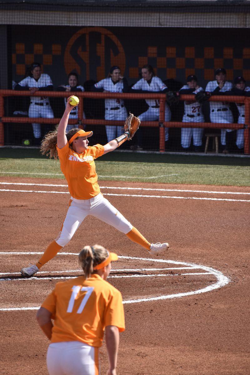 Caylan Arnold during game against Louisville on Feb. 25, 2019 at Sherri Parker Lee Stadium