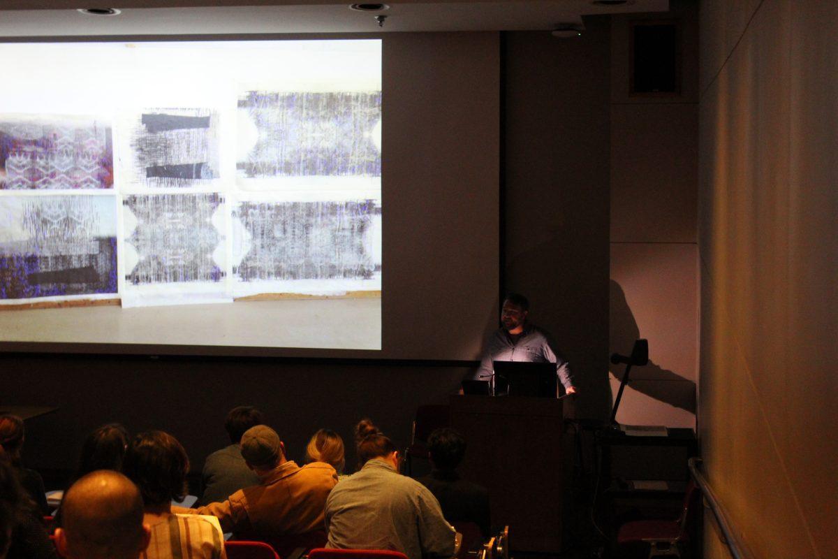 On Thursday, Feb. 7, printmaking and book arts professor, Jon Swindler, gave a lecture on his work beliefs about the craft.