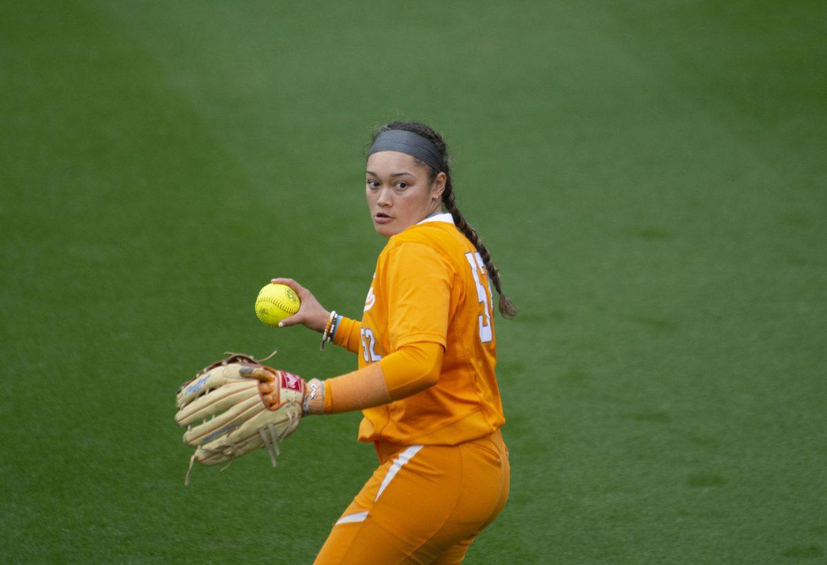 Madison Pacini, #52, during game against Kansas on Feb. 22, 2019 at Sherri Parker Lee Stadium.