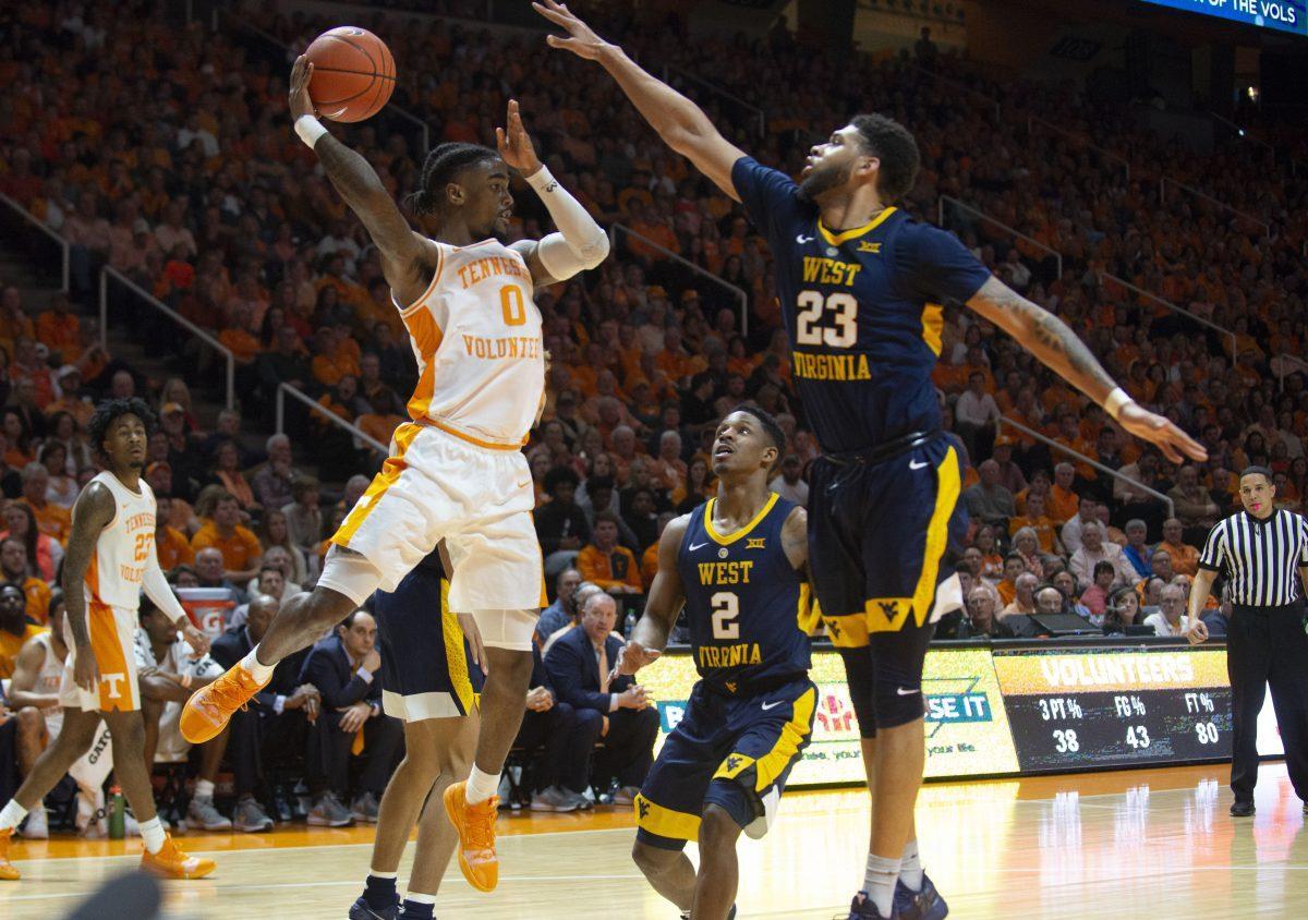 Jordan Bone, #0, during game against West Virginia on Jan. 26, 2019 at Thompson-Boling Arena.