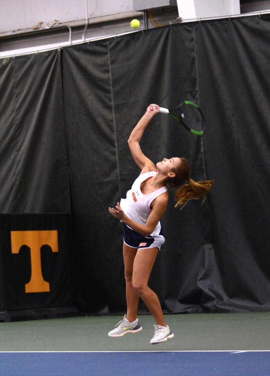 Julie Ball during match against UT Martin on Feb. 24, 2019 at Good Friend Tennis Center. 