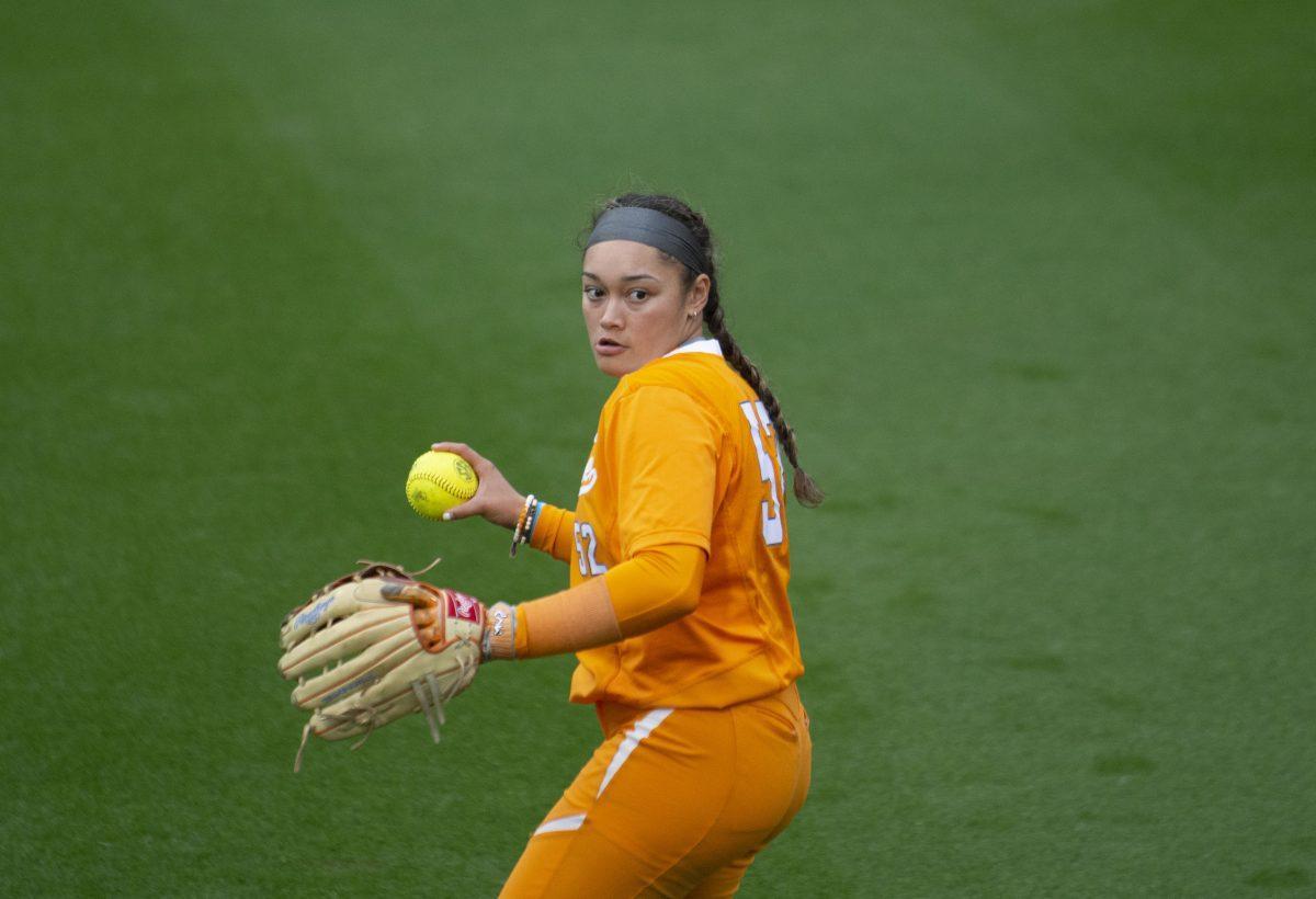 Madison Pacini, #52, during game against Kansas on Feb. 22, 2019 at Sherri Parker Lee Stadium.